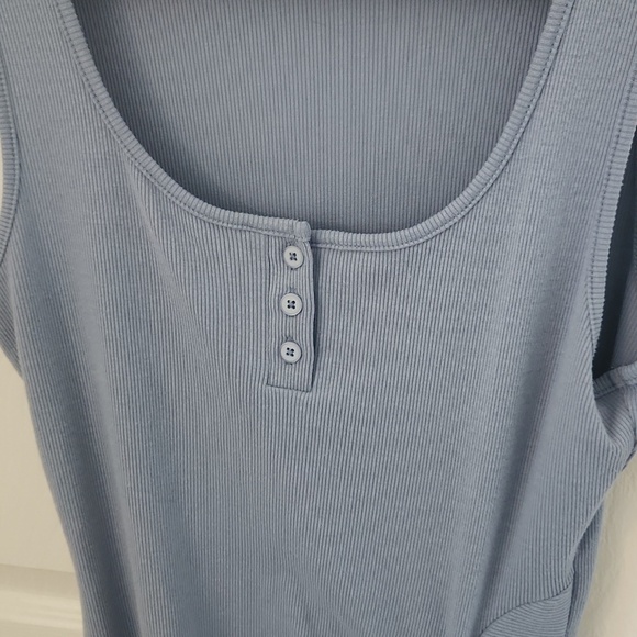 Cider Blue Ruched Midi Dress Rib Button Drawstring Curvy Large - Picture 2 of 7